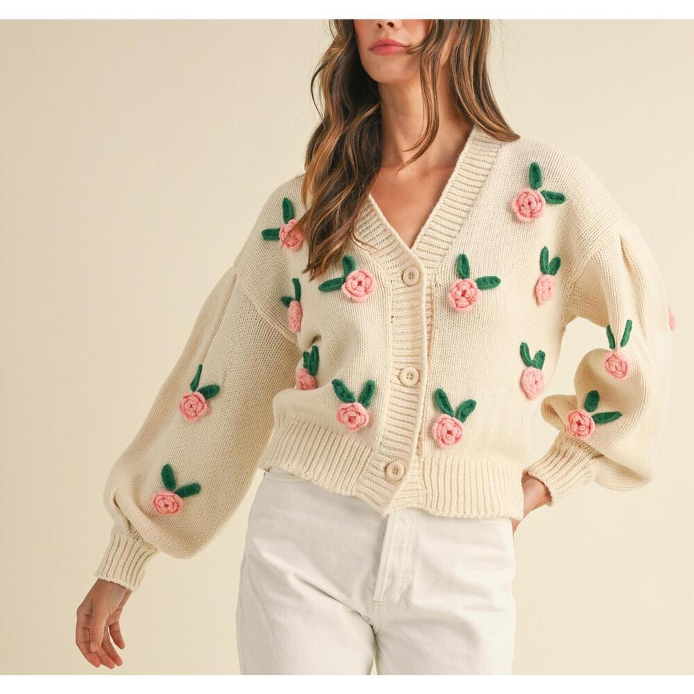 NEW MABLE rose applique cardigan in multi